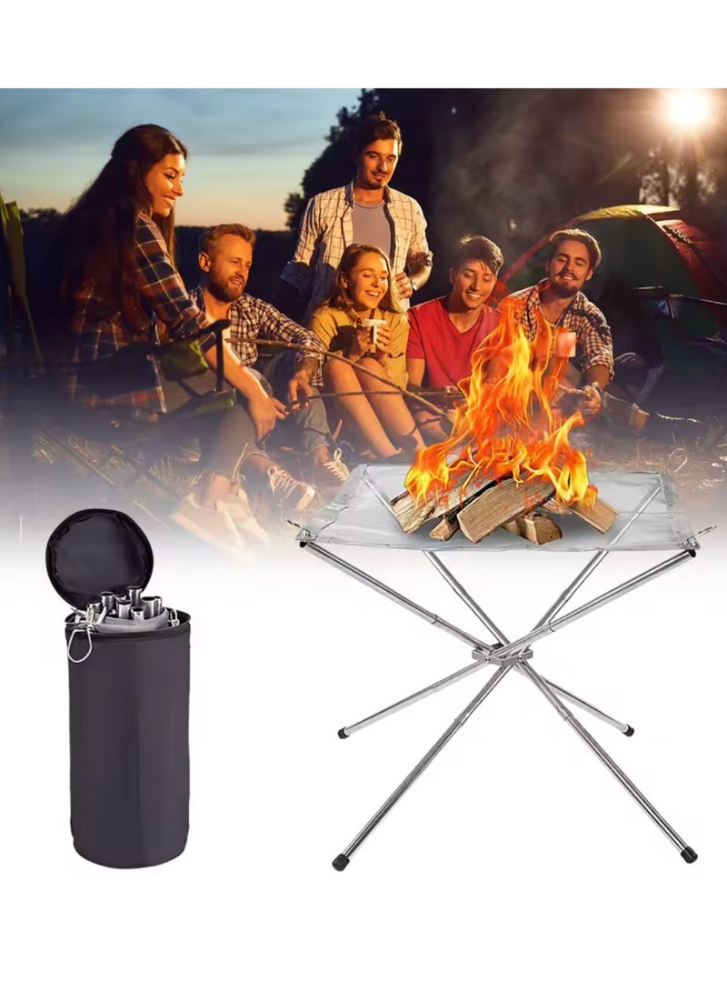 Stainless Steel Camping Campfire Fire Rack Portable Outdoor Fire Pit Foldable Mesh Fire Pit Camping Supplies BBQ Bonfire Size: 42cm - Image 5
