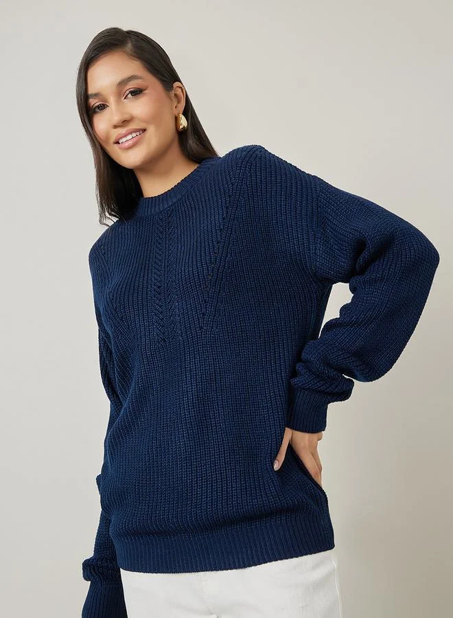 Styli Regular Fit Chunky Knit Round Neck Sweater