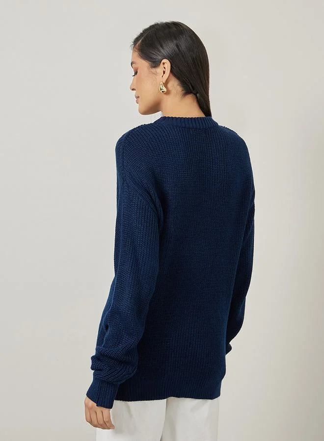 Styli Regular Fit Chunky Knit Round Neck Sweater