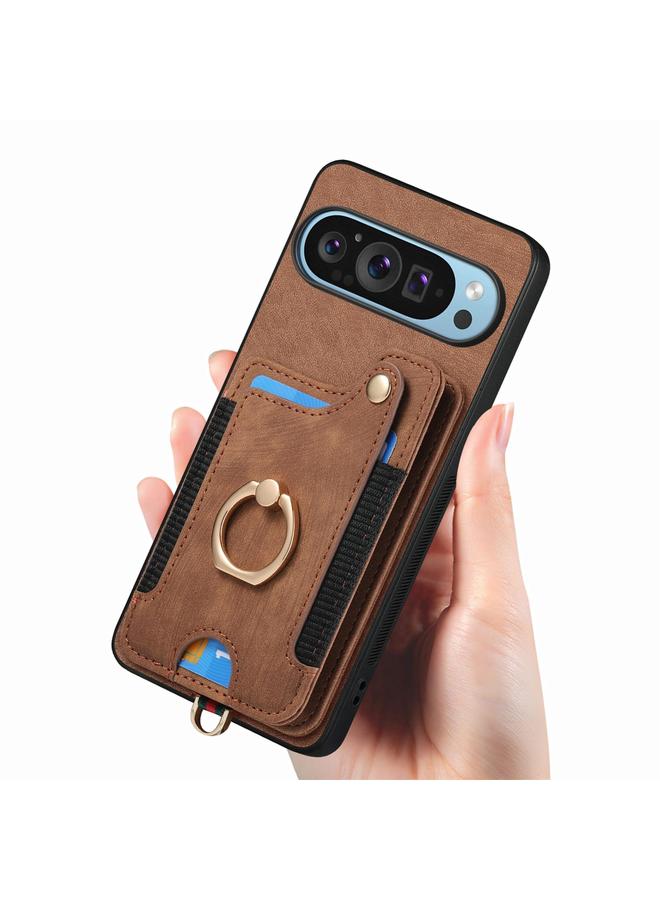 اس-توب جراب لهاتف Google Pixel 9 / 9 Pro بتصميم كلاسيكي مع حلقة لملمس الجلد ومحفظة بطاقات متعددة - Image 4