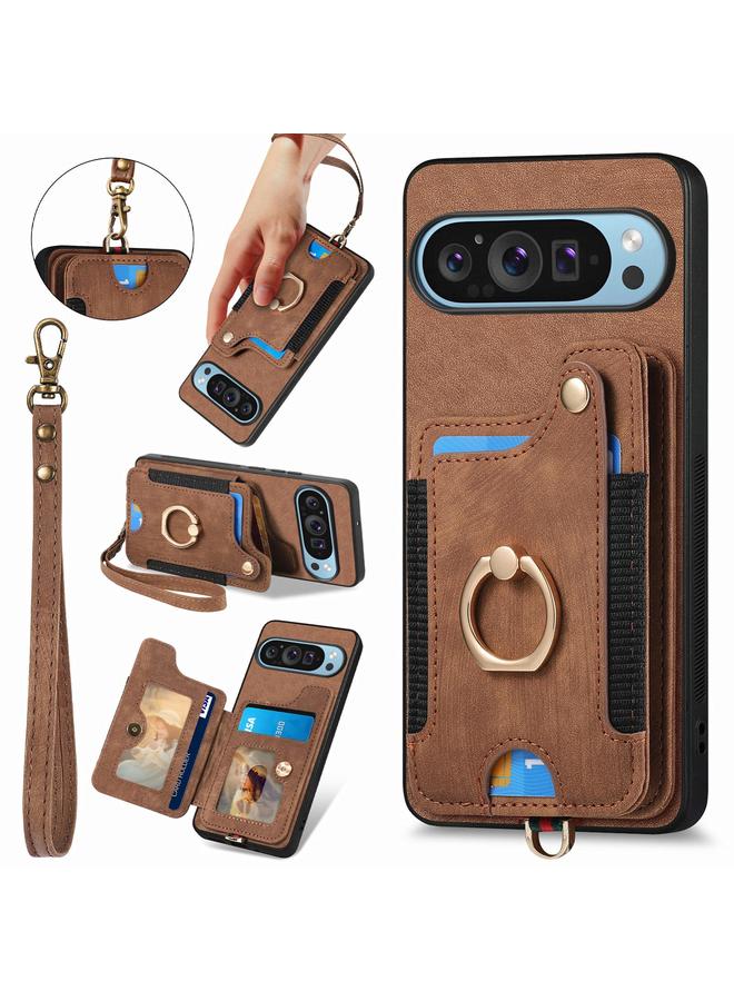 اس-توب جراب لهاتف Google Pixel 9 / 9 Pro بتصميم كلاسيكي مع حلقة لملمس الجلد ومحفظة بطاقات متعددة - Image 1