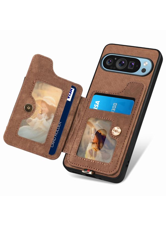 اس-توب جراب لهاتف Google Pixel 9 / 9 Pro بتصميم كلاسيكي مع حلقة لملمس الجلد ومحفظة بطاقات متعددة - Image 3