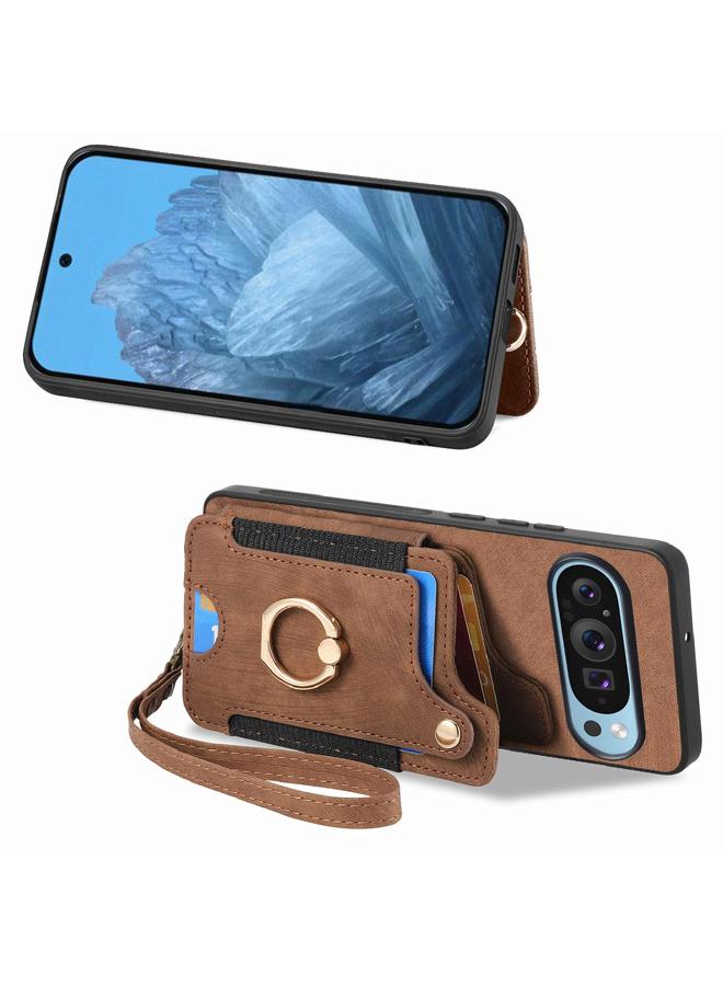 اس-توب جراب لهاتف Google Pixel 9 / 9 Pro بتصميم كلاسيكي مع حلقة لملمس الجلد ومحفظة بطاقات متعددة - Image 2