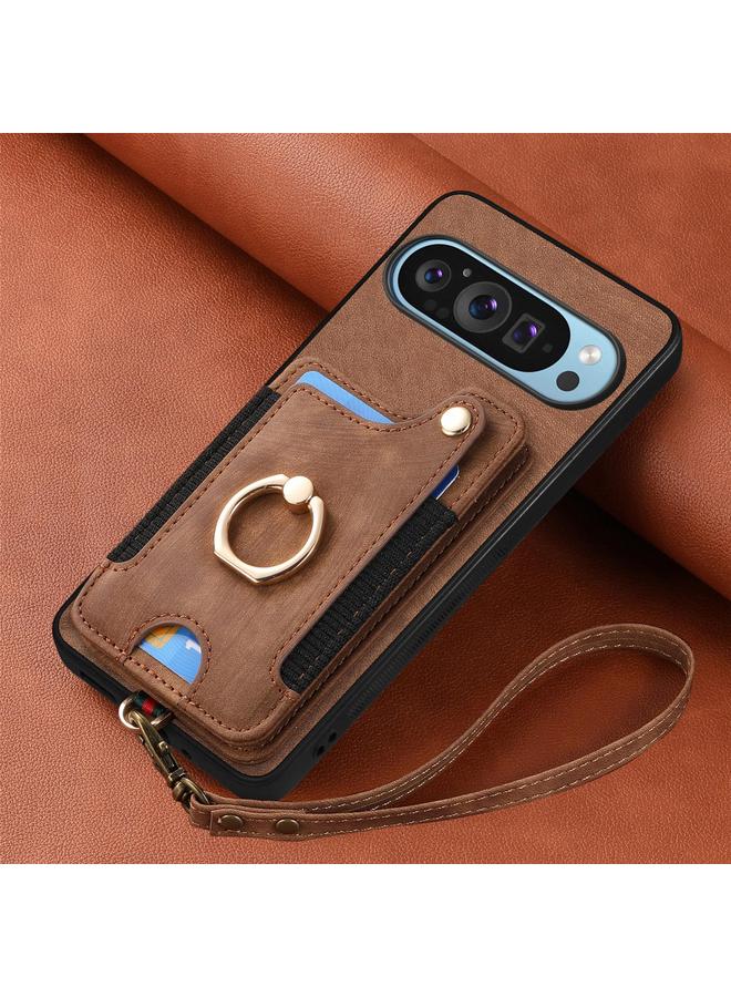 اس-توب جراب لهاتف Google Pixel 9 / 9 Pro بتصميم كلاسيكي مع حلقة لملمس الجلد ومحفظة بطاقات متعددة - Image 5