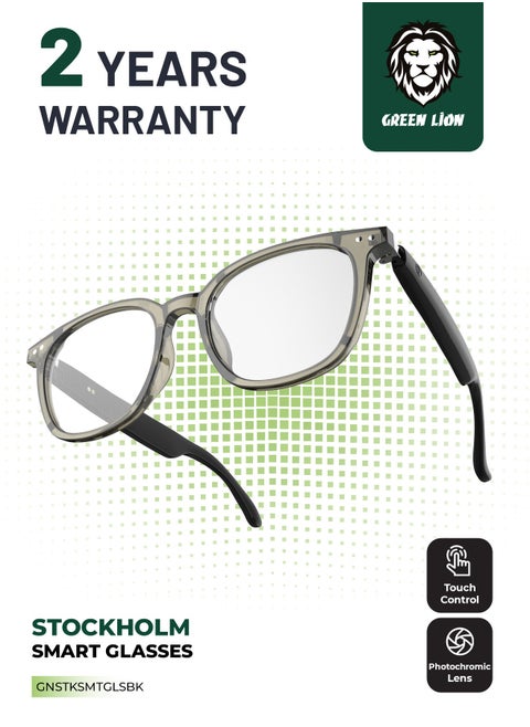 GL-SG6 Stockholm Smart Glasses / Play & Pause / Answer & Reject Calls / Photochromic, Polarized & Anti-Blue Lens / Built-in Microphone / UV400 Protection / Voice Assistant / Remote Camera / Touch Control / TWS Function - Black