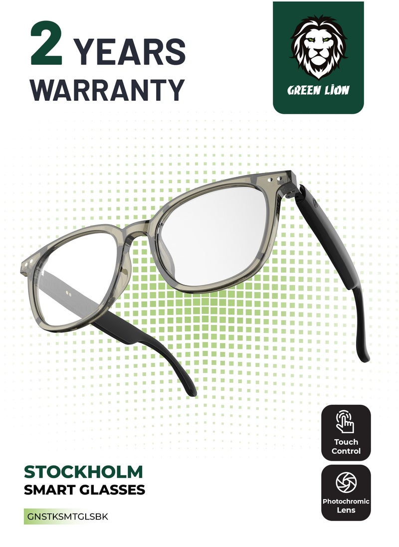 GREEN LION - GL-SG6 Stockholm Smart Glasses / Play & Pause / Answer & Reject Calls / Photochromic, Polarized & Anti-Blue Lens / Built-in Microphone / UV400 Protection / Voice Assistant / Remote Camera / Touch Control / TWS Function - Black - Image 1