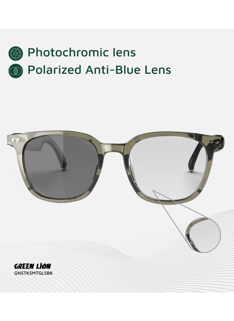 GREEN LION - GL-SG6 Stockholm Smart Glasses / Play & Pause / Answer & Reject Calls / Photochromic, Polarized & Anti-Blue Lens / Built-in Microphone / UV400 Protection / Voice Assistant / Remote Camera / Touch Control / TWS Function - Black - Image 1