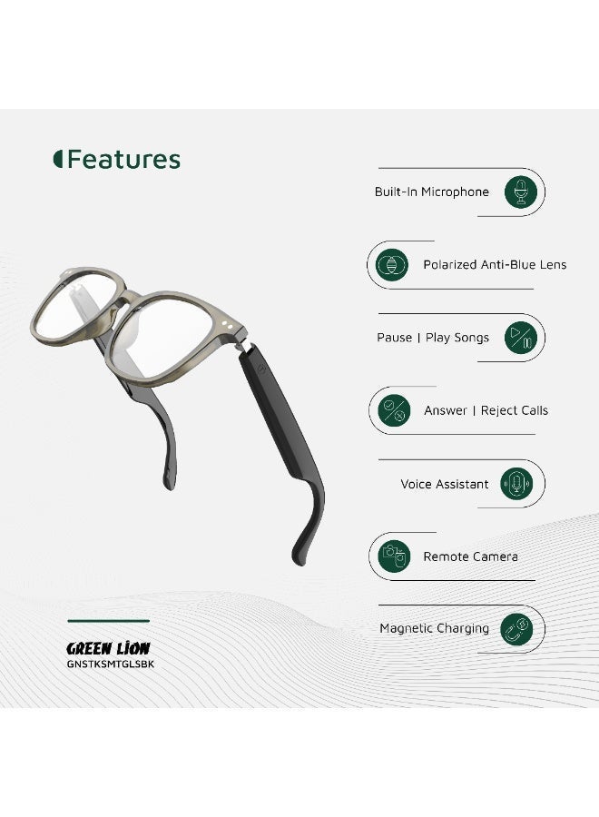 GREEN LION Smart Glasses, Photochromic, Polarized & Anti-Blue Lens, Touch Control, UV400 Protection, Voice Assistant, Play & Pause, Answer & Reject Calls, Remote Camera, TWS Function - Black - Image 2