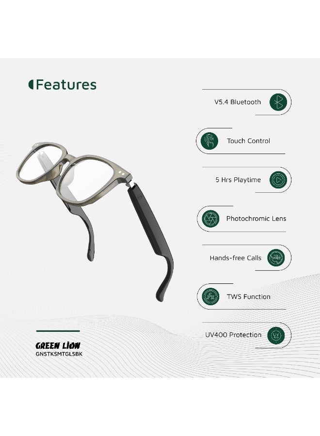 GREEN LION Smart Glasses, Photochromic, Polarized & Anti-Blue Lens, Touch Control, UV400 Protection, Voice Assistant, Play & Pause, Answer & Reject Calls, Remote Camera, TWS Function - Black - Image 4