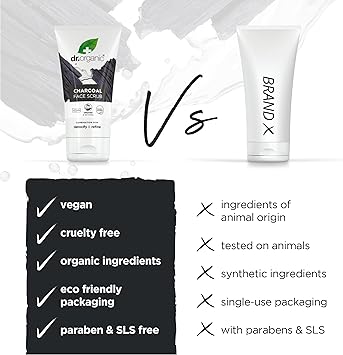 dr.organic Dr Organic Charcoal Face Scrub Cleansing For Acne Clearing Skin Oily Problem Skin Natural Vegan CrueltyFree Paraben SLSFree Recycled Recyclable Organic 125ml Packaging may vary - Image 3