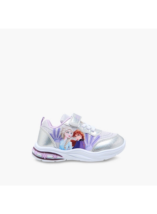 Disney Girls Frozen Print Light-Up Sneakers with Hook and Loop Closure - Image 3
