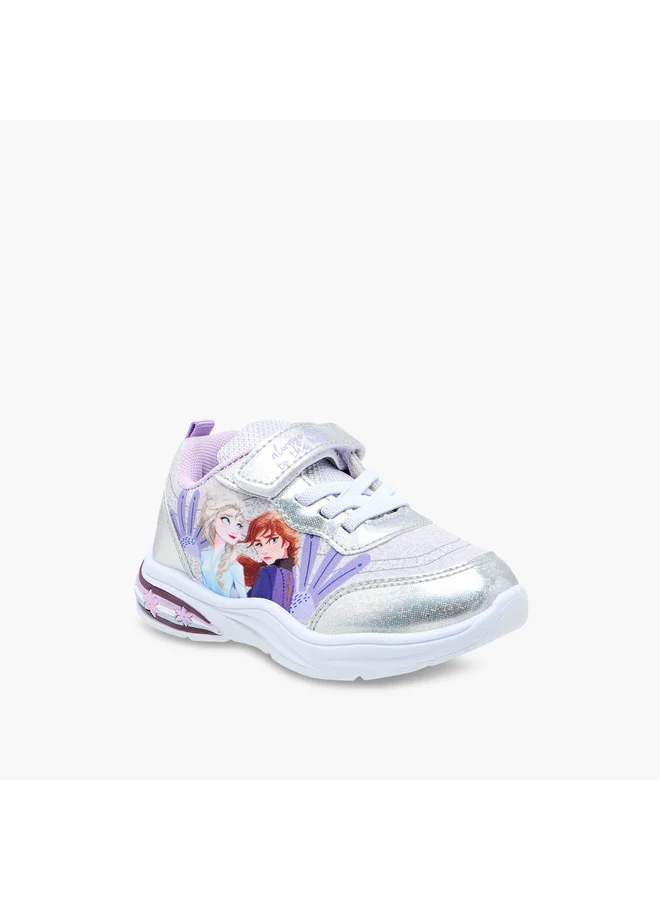 ديزني Girls Frozen Print Light-Up Sneakers with Hook and Loop Closure