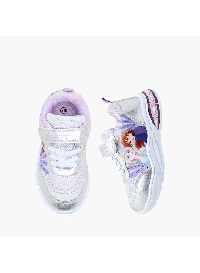 ديزني Girls Frozen Print Light-Up Sneakers with Hook and Loop Closure