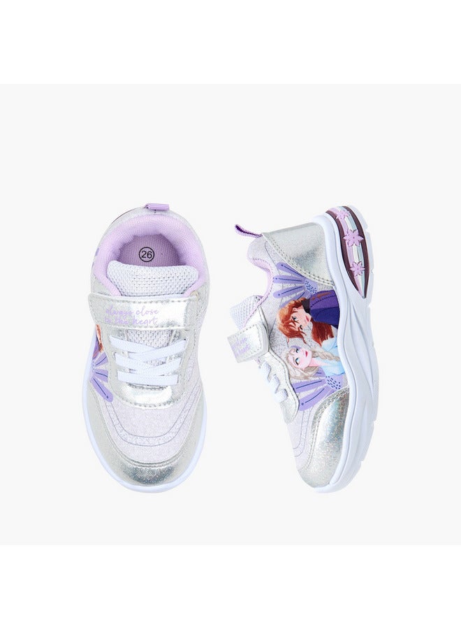 Disney Girls Frozen Print Light-Up Sneakers with Hook and Loop Closure - Image 1