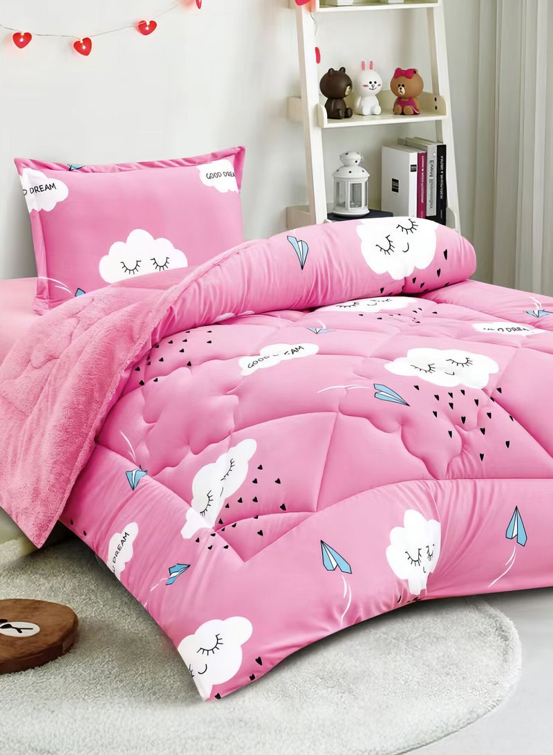 مينج لي طقم لحاف شتوي للأطفال مكون من 3 قطع مقاس مفرد 170x220 سم يتضمن لحافًا وملاءة مناسبة وشام وسادة متعدد الألوان - Image 2