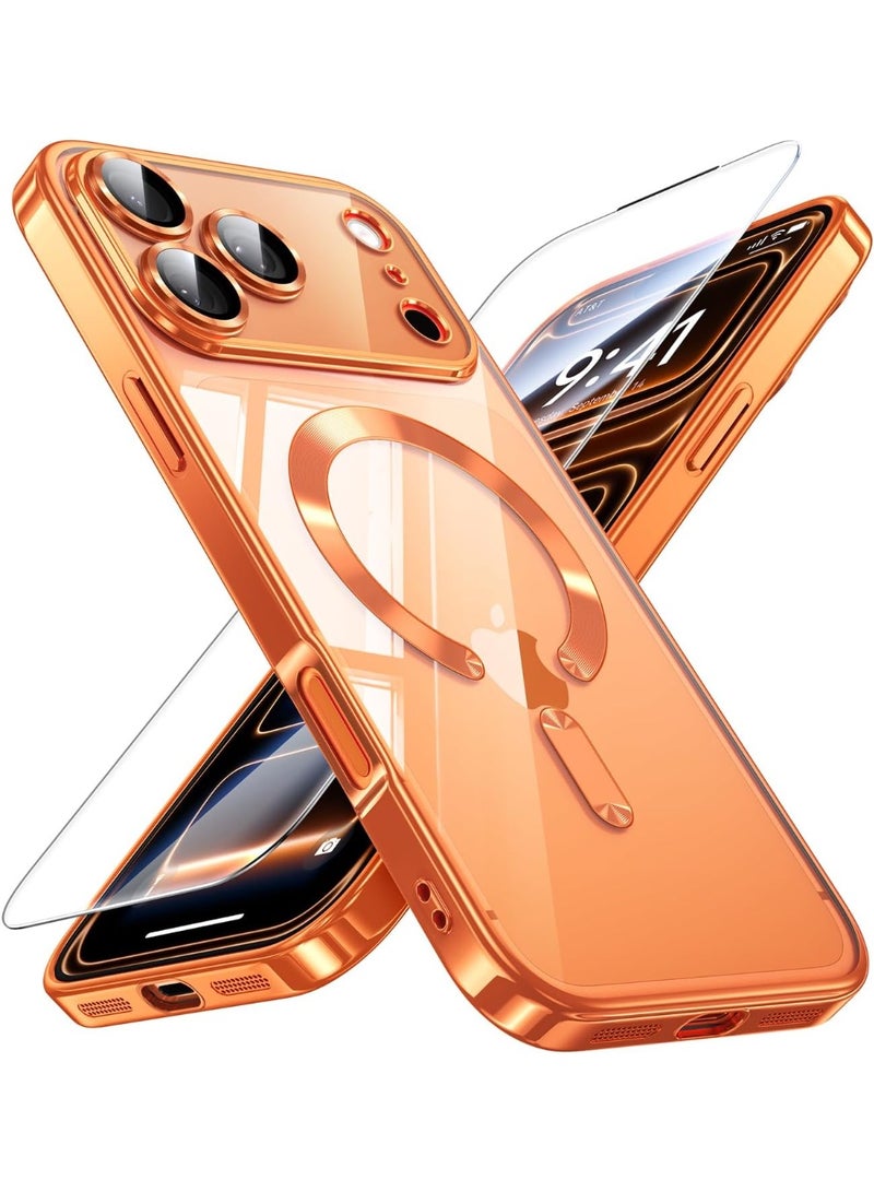 YoYoTech Electroplated Magnetic for iPhone 17 Pro Max Case Compatible with MagSafe [Mil- Grade Drop Protection] Full Camera Lens Protector Soft Clear Phone Case for Girls,Women- Comsic Orange - Image 1