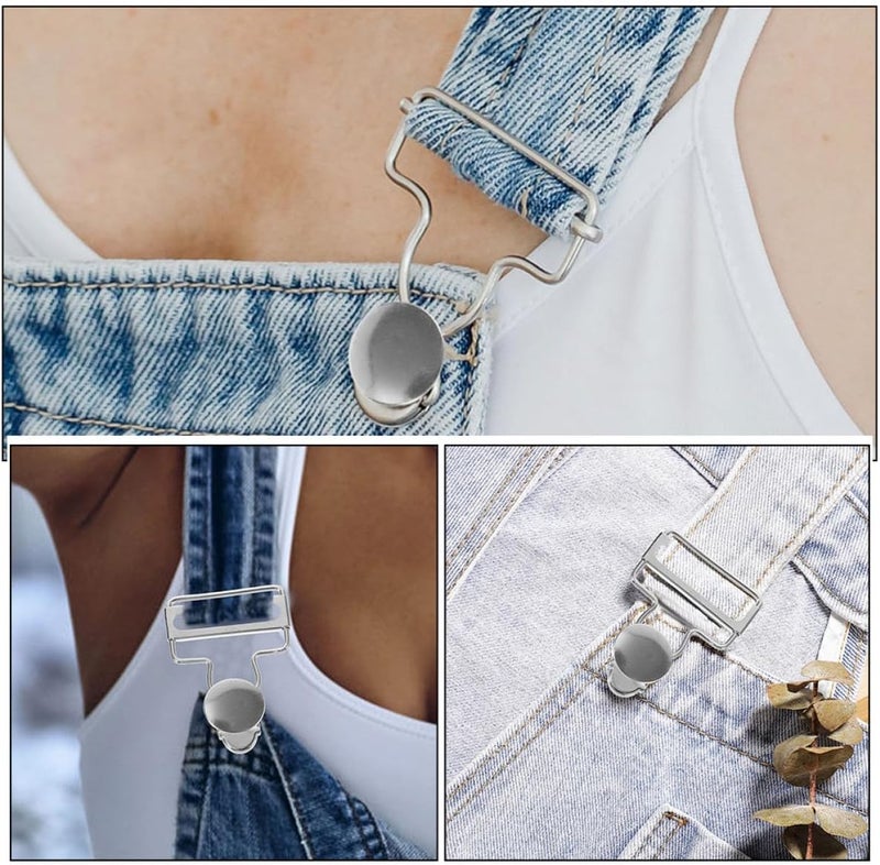 Metal Suspender Buckles Overall Clasp Replacement, 3.5cm Bright Silver Adjustable Buckle Set for Denim Overalls, 4 Pieces Multi-use Clothing Clips for Sewing and Repair - Image 3