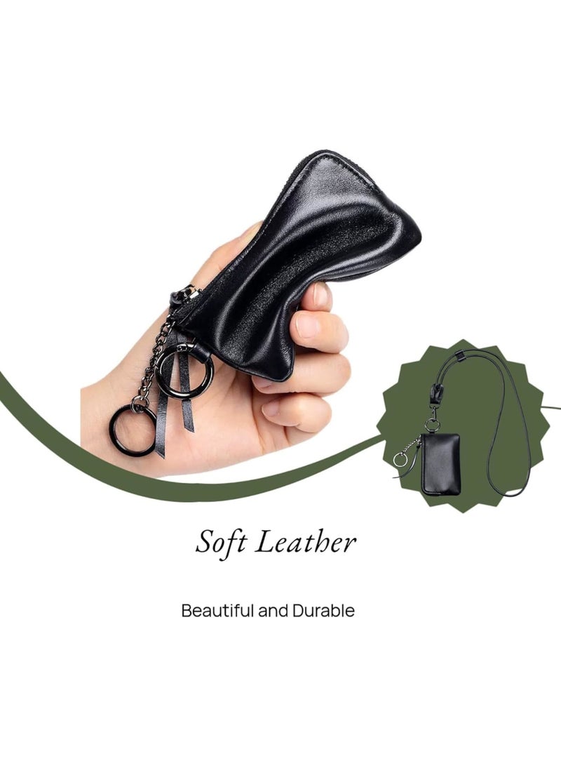 SYOSI Small Coin Purse for Women, Hanging Leather Keychain Wallet with Secure Zipper, Mini Change Purse for Credit Cards and Cash, Fashion Minimalist Clutch Bag for Daily and Travel Use (Black) - Image 5