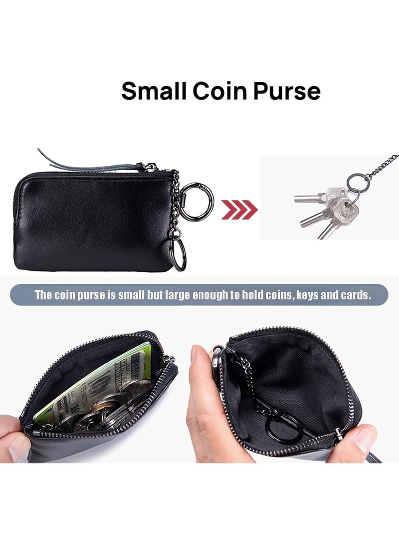 SYOSI Small Coin Purse for Women, Hanging Leather Keychain Wallet with Secure Zipper, Mini Change Purse for Credit Cards and Cash, Fashion Minimalist Clutch Bag for Daily and Travel Use (Black) - Image 4