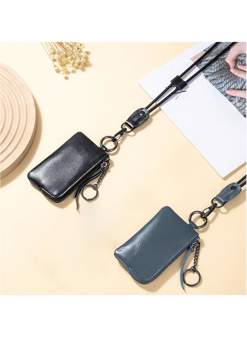 SYOSI Small Coin Purse for Women, Hanging Leather Keychain Wallet with Secure Zipper, Mini Change Purse for Credit Cards and Cash, Fashion Minimalist Clutch Bag for Daily and Travel Use (Black) - Image 3