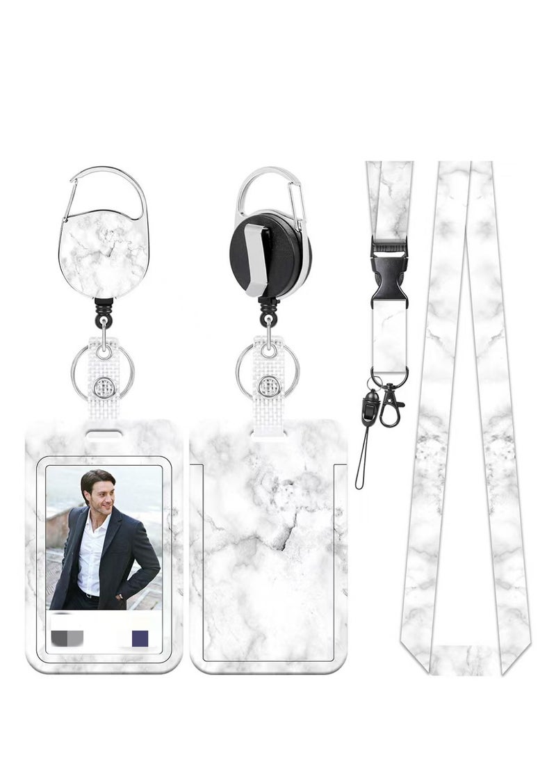 OUYoo OUYoo ID Badge Holder with Lanyard and Retractable Badge Reel Belt Clip,Grey Black Keychain Lanyards Clip on Badge Extender Vertical ID Sleeve.  - Image 1