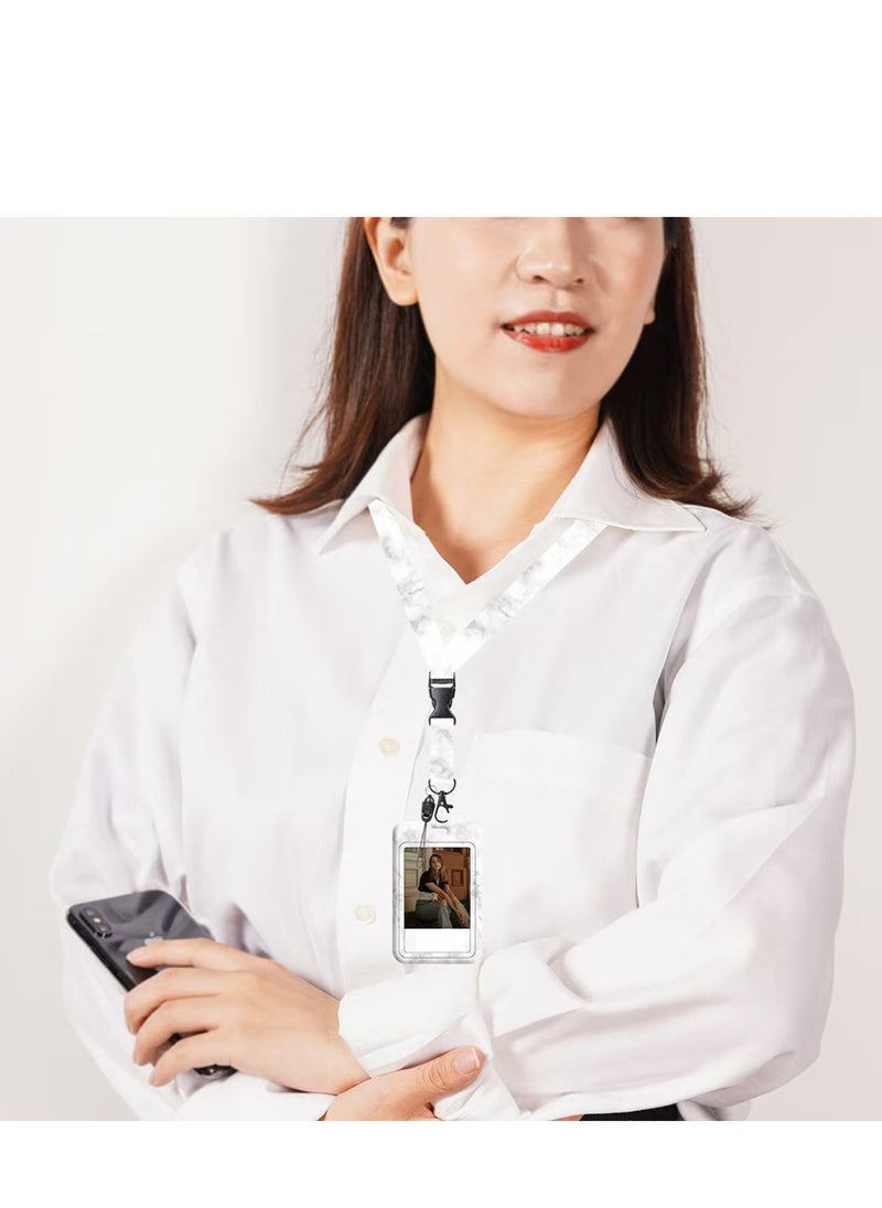 OUYoo OUYoo ID Badge Holder with Lanyard and Retractable Badge Reel Belt Clip,Grey Black Keychain Lanyards Clip on Badge Extender Vertical ID Sleeve.  - Image 2