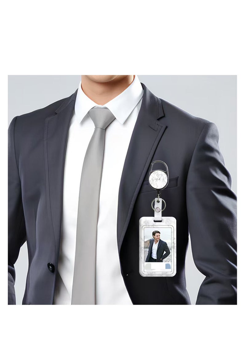 OUYoo OUYoo ID Badge Holder with Lanyard and Retractable Badge Reel Belt Clip,Grey Black Keychain Lanyards Clip on Badge Extender Vertical ID Sleeve.  - Image 4
