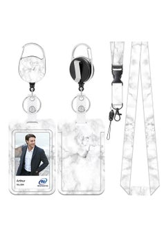 OUYoo OUYoo ID Badge Holder with Lanyard and Retractable Badge Reel Belt Clip,Grey Black Keychain Lanyards Clip on Badge Extender Vertical ID Sleeve.  - Image 1
