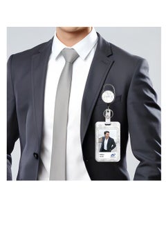 OUYoo OUYoo ID Badge Holder with Lanyard and Retractable Badge Reel Belt Clip,Grey Black Keychain Lanyards Clip on Badge Extender Vertical ID Sleeve.  - Image 4