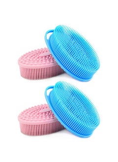 Linkidea Exfoliating Silicone Body Scrubber, 4 Pack Bath Body Brush for Shower, SPA Massage Skin Care Tool for Kids Women Men (Blue, Pink)  - Image 1