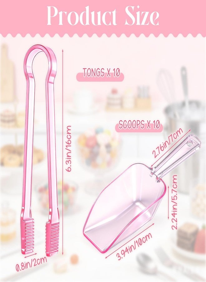 FoldTier 20 Pcs Plastic Serving Tongs and Plastic Kitchen Scoops Set Clear Pink Mini Kitchen Ice Tongs Utility Mini Clear Pink Shovel Buffet Scoops for Candy Dessert Buffet Ice Salad Snack Coffee - Image 2