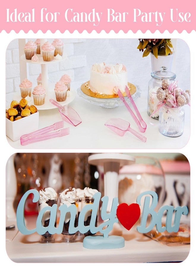 FoldTier 20 Pcs Plastic Serving Tongs and Plastic Kitchen Scoops Set Clear Pink Mini Kitchen Ice Tongs Utility Mini Clear Pink Shovel Buffet Scoops for Candy Dessert Buffet Ice Salad Snack Coffee - Image 3
