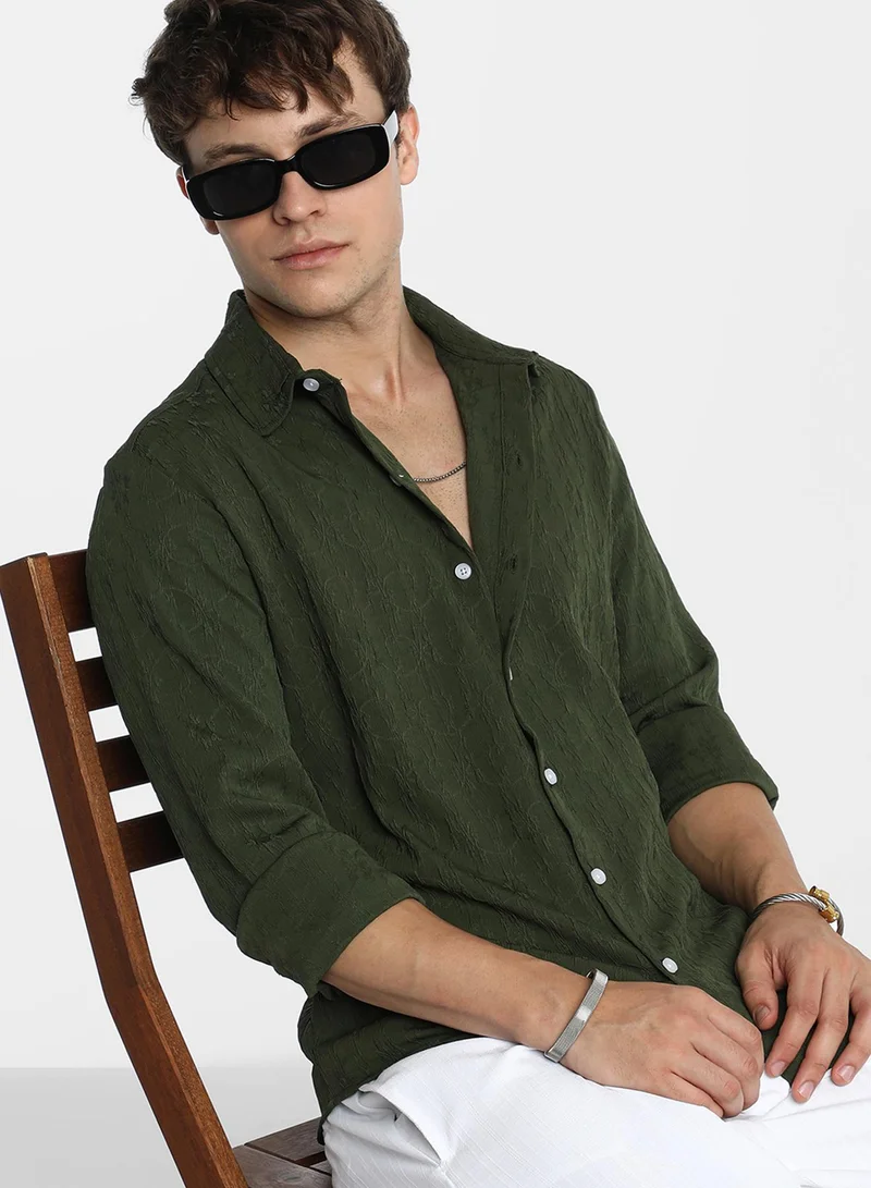 كامبوس سوترا قميص رجالي بنقوش زهور خضراء غامقة