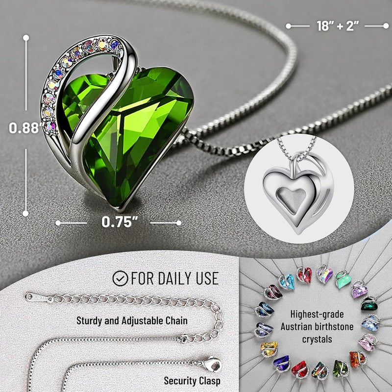 Leafael Valentine's Day Gift Necklaces for Women, Infinity Love Birthstone Heart Crystal Pendant, Birthday Anniversary Jewelry for Wife, Mom, and Her, Silver Plated, 18" + 2" Adjustable Chain - Image 3