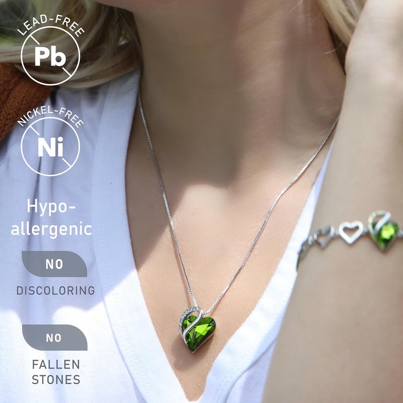 Leafael Valentine's Day Gift Necklaces for Women, Infinity Love Birthstone Heart Crystal Pendant, Birthday Anniversary Jewelry for Wife, Mom, and Her, Silver Plated, 18" + 2" Adjustable Chain - Image 2