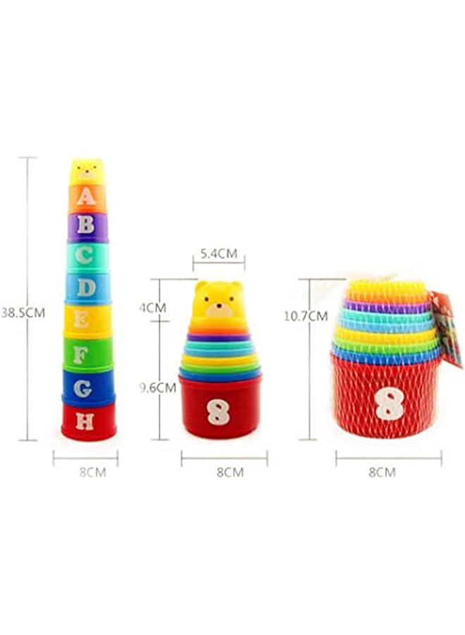 KASTWAVE Stacking Cups 9 Pieces With Letters And Numbers Sound Folding Cup Toy Stacking Cups Game Toy For Baby Kids Childrens Educational Toy Bath Toys - Image 2