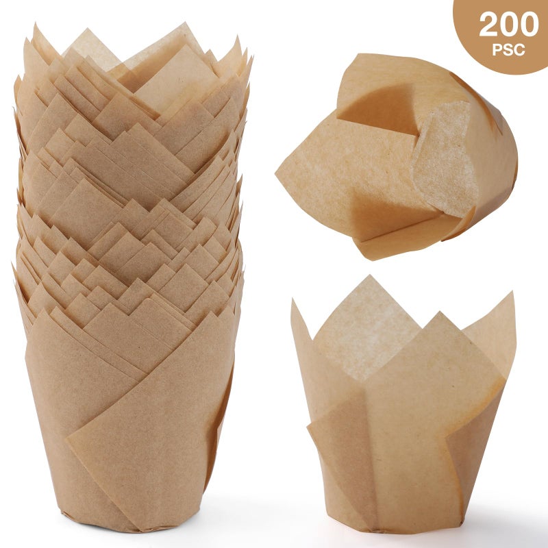 Taoxi 200pcs Tulip Cupcake Liners, Standard Greaseproof Paper Baking Cups Muffin Liners Holders Perfect for Bridal Showers, Baby Showers, Birthday Parties, Banquets, and Catering Events (Natural) - Image 3