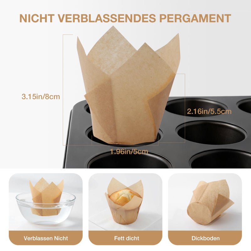 Taoxi 200pcs Tulip Cupcake Liners, Standard Greaseproof Paper Baking Cups Muffin Liners Holders Perfect for Bridal Showers, Baby Showers, Birthday Parties, Banquets, and Catering Events (Natural) - Image 2