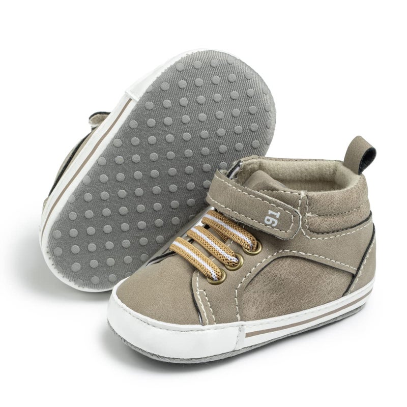 Meckior Meckior Toddler Baby Boys Girls High Tops Ankle Sneakers Soft AntiSlip Sole PU Leather Moccasins Infant Newborn Prewalker First Walking Crib Shoes 