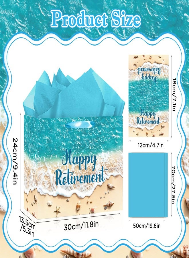 Woosytoo Large Happy Retirement Gift Bag with Tissue Paper and Card Beach Ocean Theme Retired Gift Bags for Women Men Coworker Boss Summer Seaside Wrapping Paper for Retirement Party Decor Farewell Supplies - Image 5