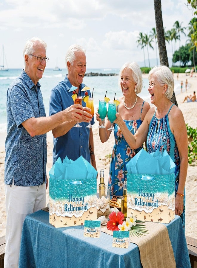 Woosytoo Large Happy Retirement Gift Bag with Tissue Paper and Card Beach Ocean Theme Retired Gift Bags for Women Men Coworker Boss Summer Seaside Wrapping Paper for Retirement Party Decor Farewell Supplies - Image 2