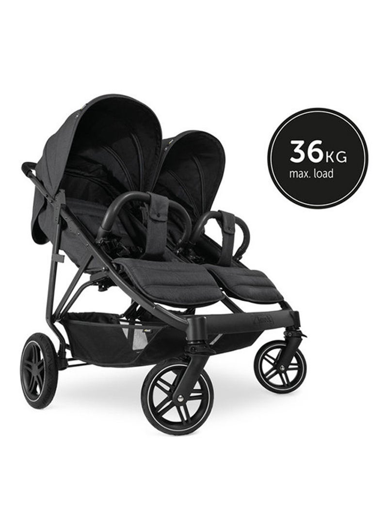 hauck Uptown Duo Twin Push Chair, Melange Blackside By Side Double, 77Cm Wide, Up To 36Kg, Compact, With Raincover - Image 2