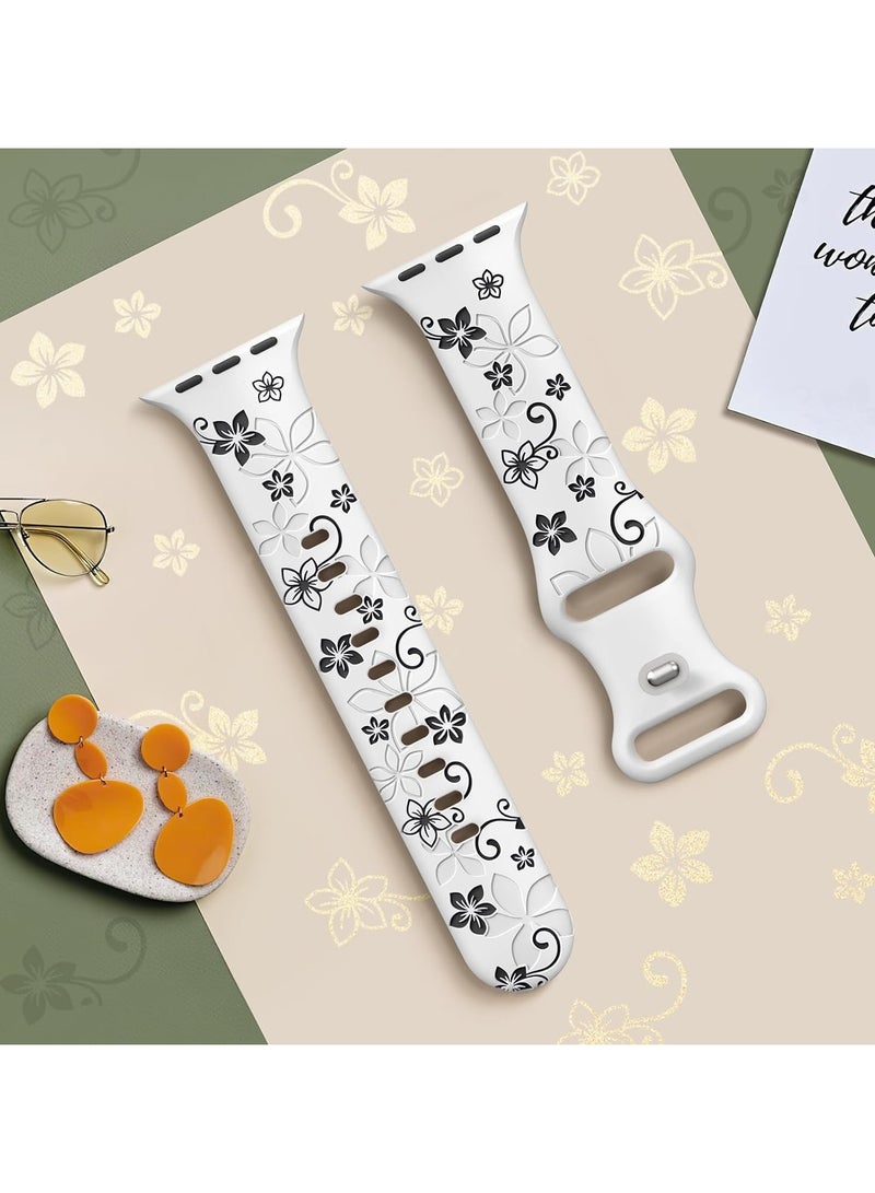 Floral Engraved Bands Compatible with Apple Watch Band 42mm 41mm 40mm 38mm for Women,Cute Flower iWatch Bands Soft Silicone Sport Strap for iWatch Series SE 10 9 8 7 6 5 4 3 Ultra - Image 3