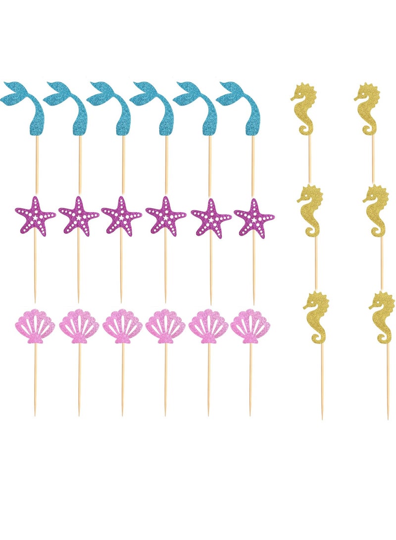 SOLARAE 24-Pack Cupcake Decorating Kit, Mermaid Birthday Cupcake Party Decorating Supplies, Birthday Cake Decorating Kit for Boys and Girls (Underwater Theme) - Image 1