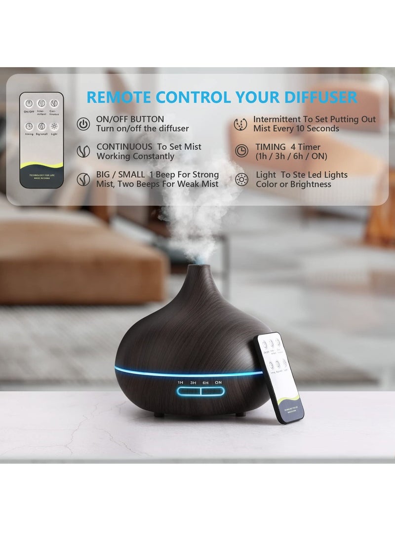 URbazaar - Diffusers for Essential Oils Large Room, 550ml Essential Oil Diffusers with Remote Control, Ultrasonic Oil Diffuser with Timer, 7 Colors Light for Bedroom - Image 1