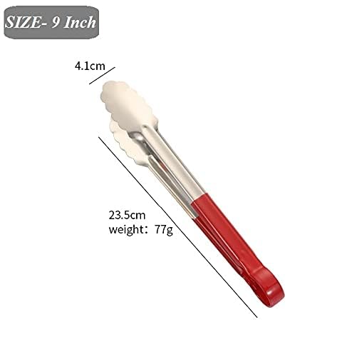Giffy® 9 inch Vinyl Coated Handle Barbecue Grill BBQ Tongs Stainless Steel Fruits Food Tong Kitchen Cooking Tools for Home Office and Hotel Kitchen Use | Men and Women - Image 2