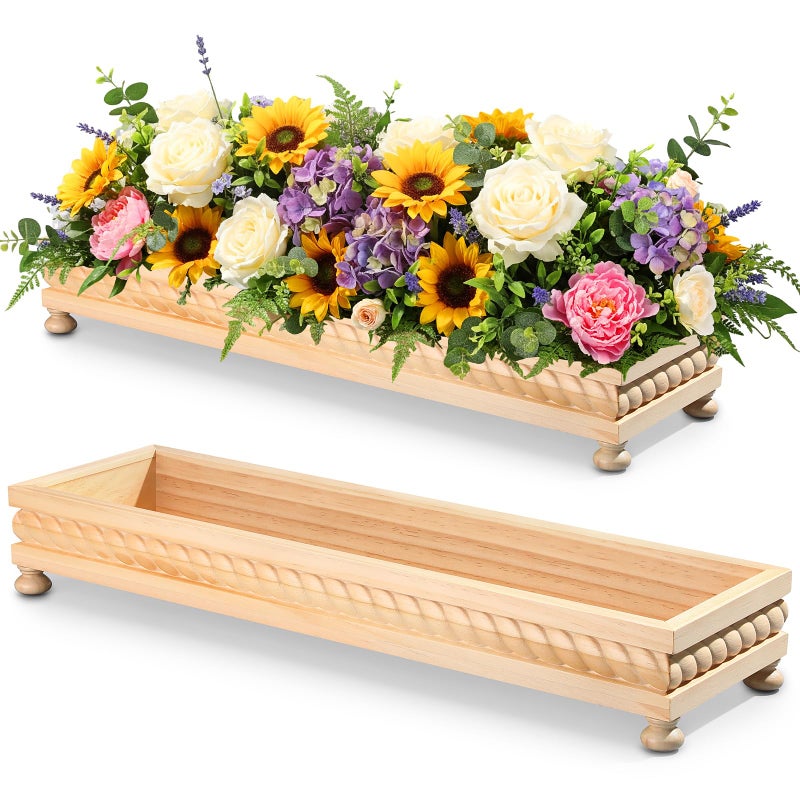 AceOrbit 24" Large Long Wooden Dough Bowl, Spring Decorative Wooden Tables Centerpiece Tray, Riser Rustic Dough Bowl, Modern Farmhouse Centerpiece Tray for Table Living Room Dining Gift(Original Wood) - Image 2