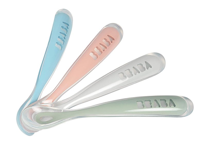 Baba BEABA First Stage Baby Feeding Spoon Set The Original Soft Tip Silicone Spoons for Babies Gum Friendly BPA Lead Phthalate and Plastic Free Great Gift Set 4 Pack Rose - Image 1
