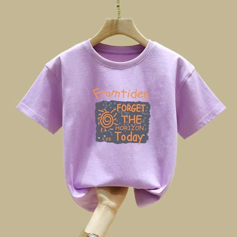 2066# Summer Girls' Short-Sleeved 100 Pure Cotton Medium And Large Children'S Western Style T-Shirt Loose Top Base Shirt - Image 5