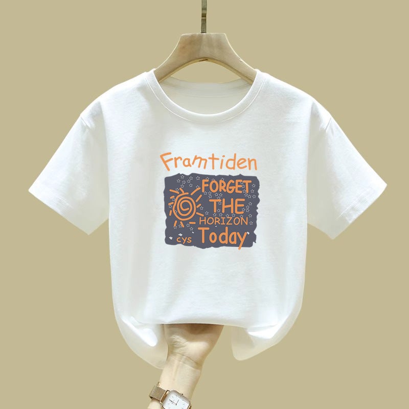 2066# Summer Girls' Short-Sleeved 100 Pure Cotton Medium And Large Children'S Western Style T-Shirt Loose Top Base Shirt - Image 3